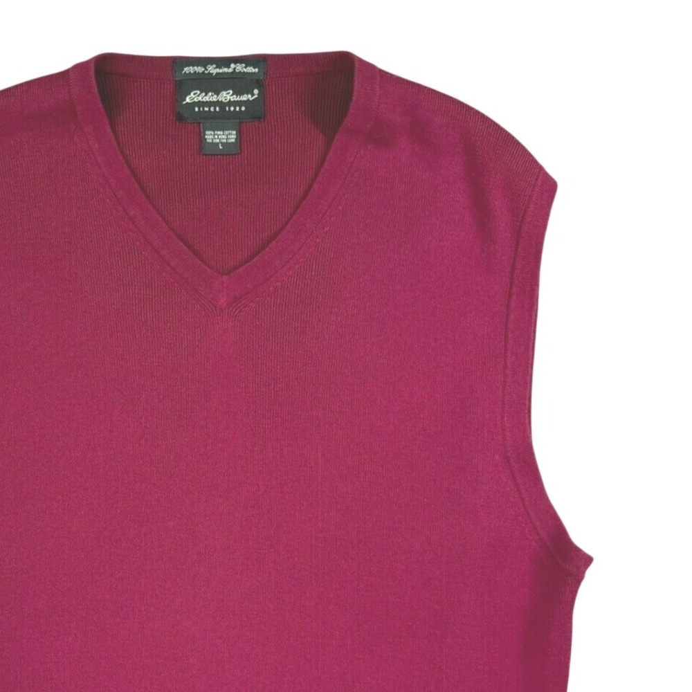 Vintage Eddie Bauer Sweater Vest‎ Men L Supima Cotton Pima V Neck Burgundy